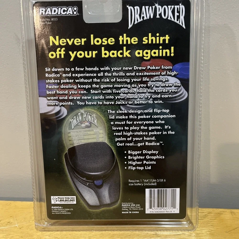 Radica Draw Poker‎ #8023 Vintage 1999 Handheld Electronic Game - NOS Sealed